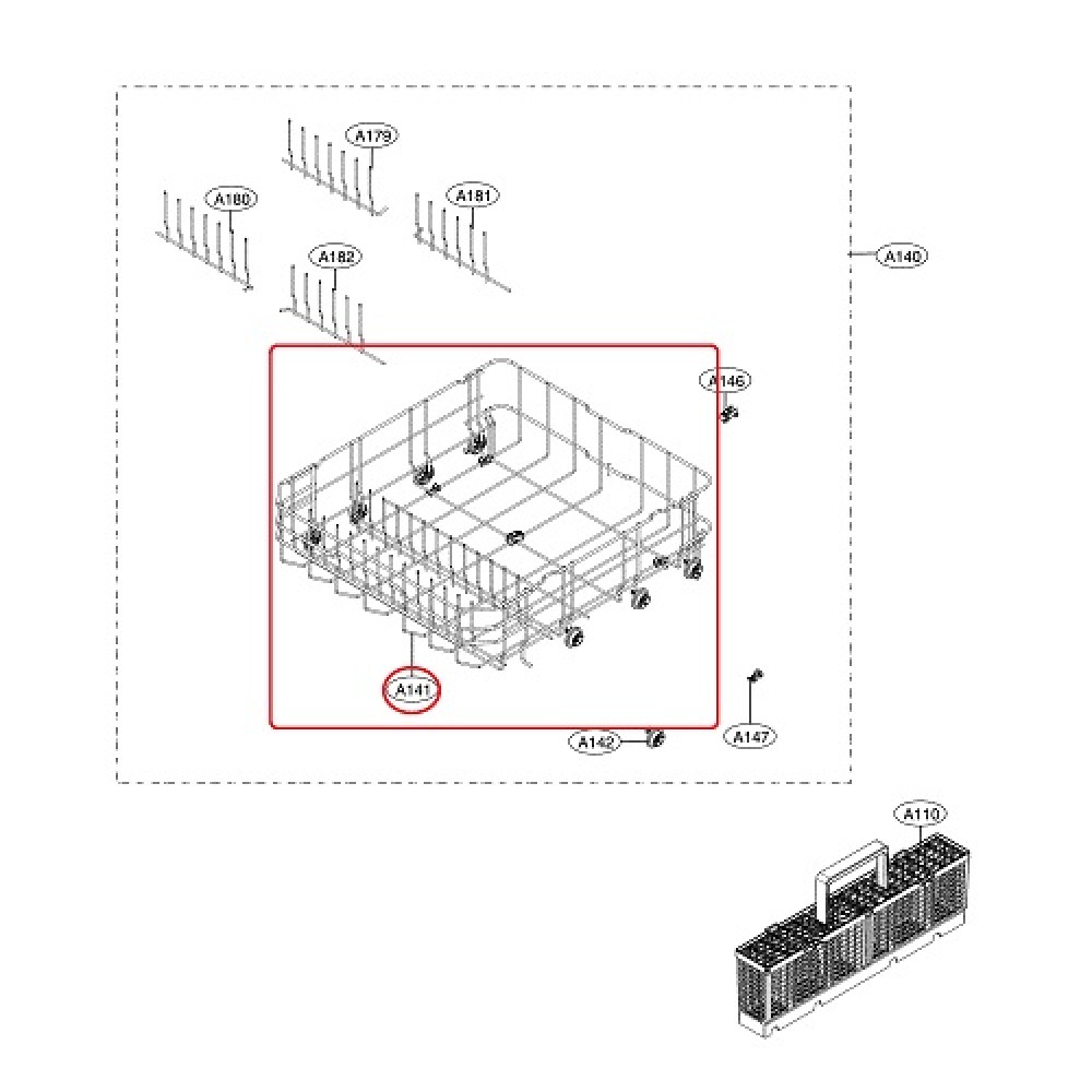 AHB73129108 LG Dishwasher Dish Rack Lower Sub Assembly 4873478