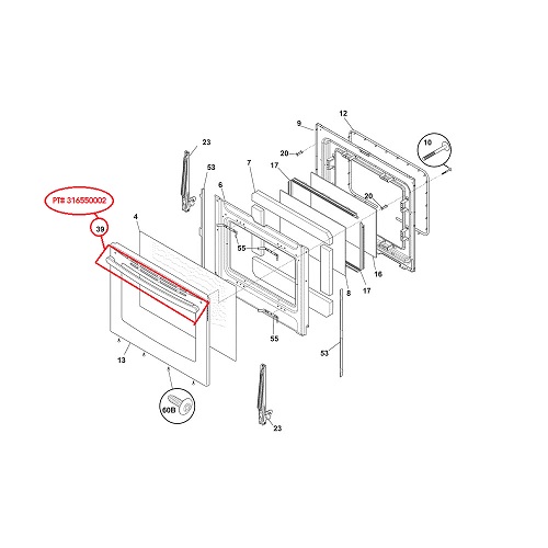 316550002 Kenmore Oven Range Door Handle 1484331